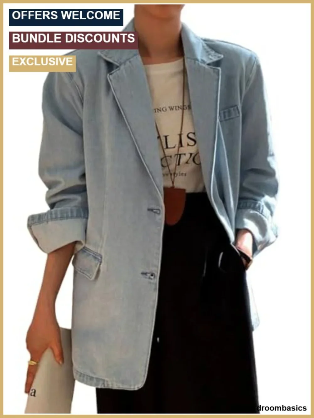 Oversized Distressed Denim Blazer Jacket Women Notch Lapel Long Sleeve Button